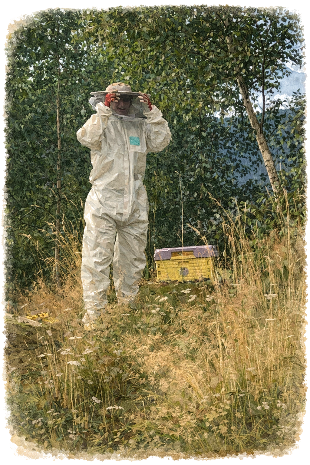 Birøkter ved bikubene